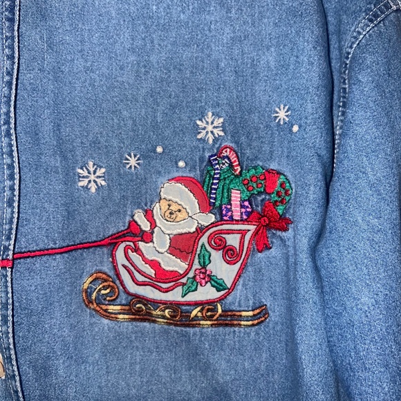 Nutcracker Y2K Corduroy Collar Denim Embroidered Button Down Christmas Santa - Picture 13 of 13